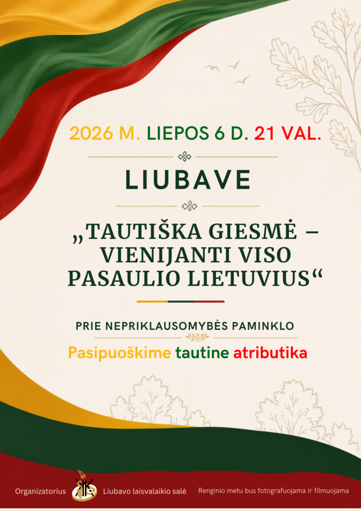 Valstybės (Lietuvos karaliaus Mindaugo karūnavimo) ir Tautiškos giesmės minėjimas Liubave plakatas