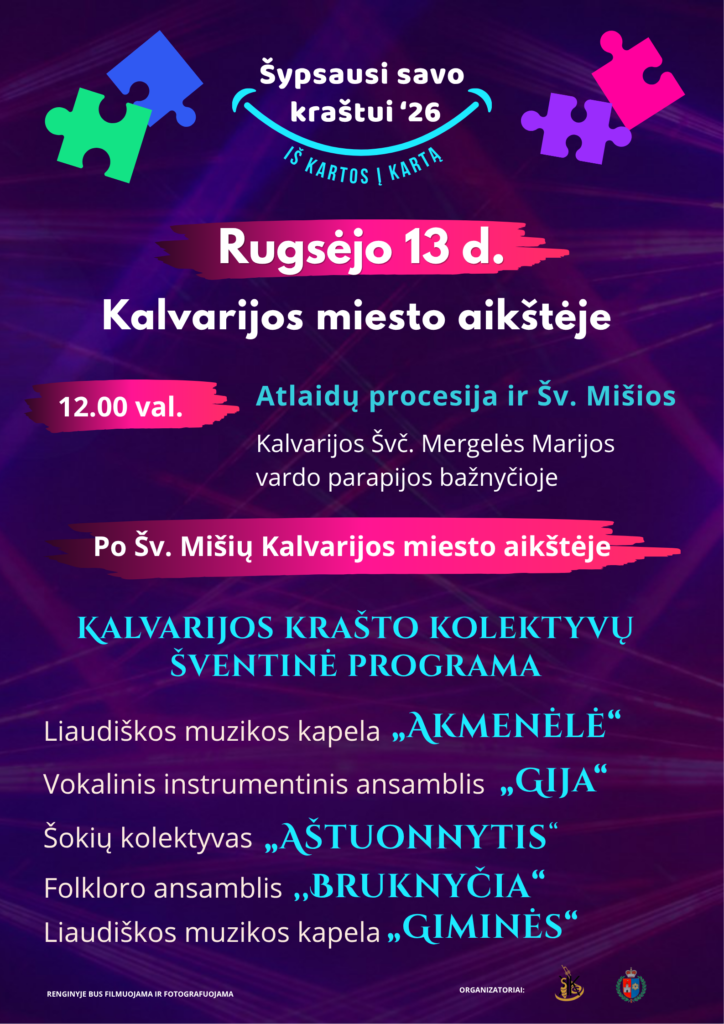 Kalvarijos krašto šventė „Šypsausi savo kraštui ’26“ – susitikime rugsėjo 13-ąją! plakatas