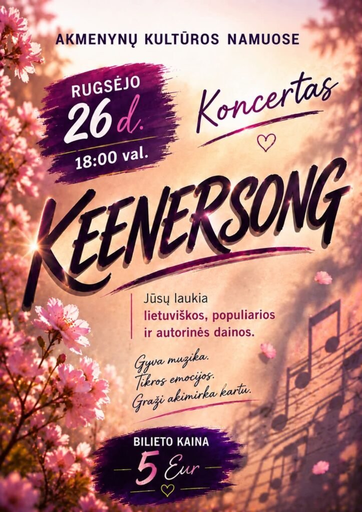 KONCERTAS „KENERSONG“ – AKMENYNŲ KULTŪROS NAMUOSE! plakatas